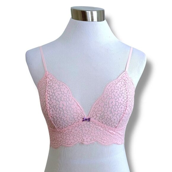 Josie Natori Womens Bralette Sz 34 Pink Sheer Floral Lace Wire Free Wireless Bra - Picture 4 of 7